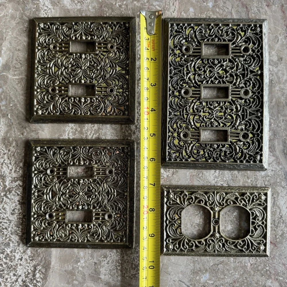 Ornate Filigree Switch Plate/Outlet Cover Lot Of  4 Hollywood Regency Gold Brass